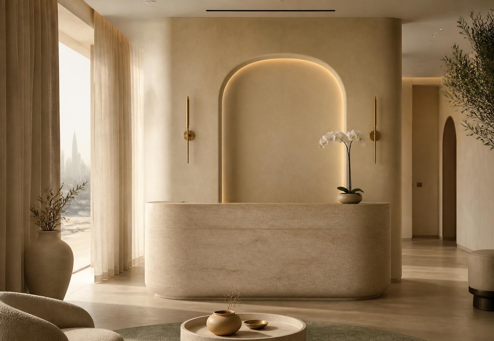 Warm, discreet private women's health clinic interior in Dubai